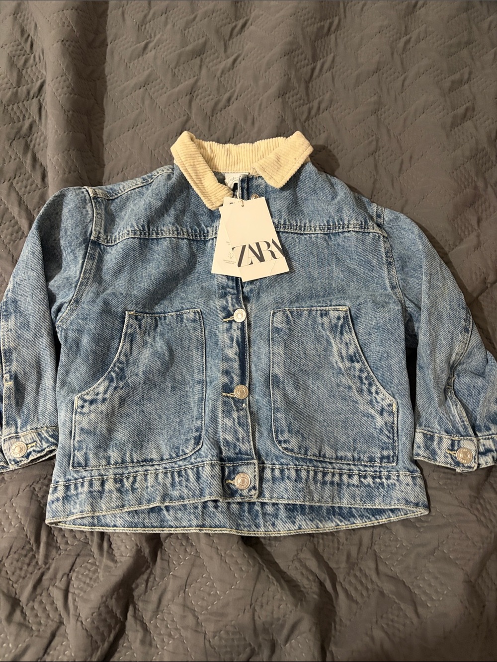 ZARA Light Blue Denim Jacket with Cream Cord Collar